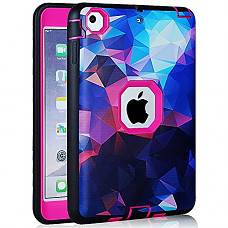 [해외]ipad mini 1/2/3 Case,AICOO COLOR FANTASY Rugged Hybrid Three Layer Hard PC + Soft Silicone Shockproof Kids Proof Defender Protective Case Cover for 7.9" ipad mini 3/2/1 Retina, Rose Red