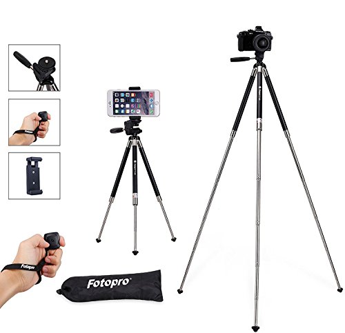 [해외]iPhone Tripod, Smartphone Tripod, Fotopro 39.5 Inch Aluminum 카메라 Tripod + Bluetooth Remote Control + Smartphone Clip Mount + Tripod Bag (4K-MS)