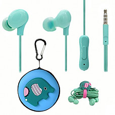 [해외]RoKo crocodile Headphones With Miс Bass Stereo Noise Isolating Earbuds in Turquoise With Cute Color Case Best Gift for Kids