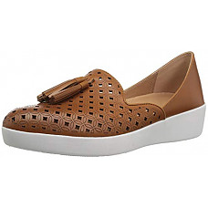 [해외]핏플랍 Womens Tassel Superskate DOrsay Latticed Leather Loafer, Caramel, 9 M US