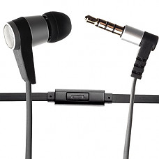 [해외]Single Earbud Stereo-to-Mono 핸드폰 w/Mic (Black/Silver), Aluminum with Rubberized Ribbon Cable