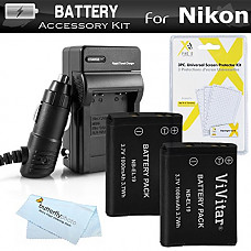 [해외]2 Pack 배터리 And Charger Kit For 니콘 Coolpix S2800, S4300, S3700, S2900, S33, S7000, S6900, S6400 S5200 S6500 S4200, S6800, S3600, S32 카메라 Includes 2 Replacement EN-EL19 Batteries + Charger ++