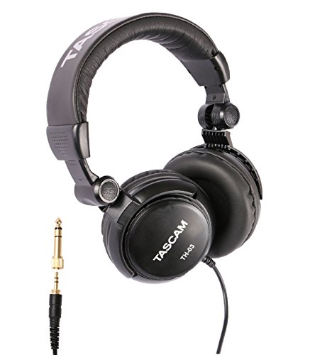 [해외]Tascam TH-03 Studio Headphones – Closed Back, Padded, Adjustable Pro Audio Headset with Gold Tip 1/8 inch to 1/4 inch Adaptor