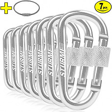 [해외]STURME Carabiner Clip 3“ Aluminum D-Ring Locking Durable Strong and Light Large Carabiners Clip Set for Outdoor Camping Screw Gate Lock Hooks Spring Link Improved Design Pack (Silver)