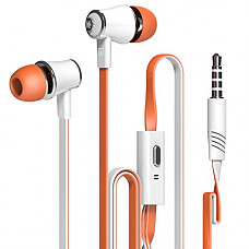 [해외]Jies Wired Earphones In Ear Headphones Noise Cancelling Earbuds Colorful Bass Stereo Headsets With Microphone For iPhone Android iPod 아이패드 Mp3 Tablet Laptop (Orange)