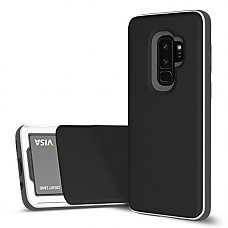 [해외]갤럭시 S9 Plus Case, DesignSkin [Slider] Sliding Holder Slot Store 2 Cards 3-Layer Cushion Bumper Protection Shock Absorption Shockproof Extreme Heavy Duty Wallet Case 갤럭시 S9+ (Black)