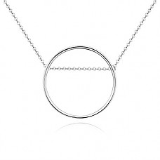 [해외]925 Sterling Silver Women Circle Pendant Necklace Jewelry Gift (White Gold)