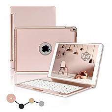 [해외]아이패드 Pro 10.5 Keyboard Case, ONHI Wireless Bluetooth Keyboard Case Aluminum shell Smart Folio Case with 7 Colors Back-lit, Auto Sleep/Wake, Silent Typing (A1701/A1709) (Rose gold)