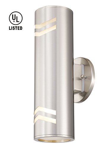 [해외]Cerdeco WS-7513 방수 Porch Light Satin Nickel Finished UL-Listed Outdoor Wall Lamp Cylinder Wall Sconce Suitable for Garden & Patio