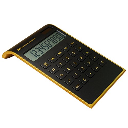 [해외]Hysada Elegant Design Black 10 Digits Dual Powered Desktop Calculator,Tilted LCD Display Inclined Design Slim Desk Calculator