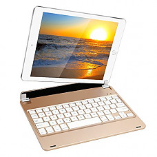 [해외]Detachable New 2017 ipad 9.7 inch keyboard,Kiwetaso ipad 5th generation case with keyboard compatible with ipad Air with groove panel design for (ipad 9.7inch & ipad Air) Gold