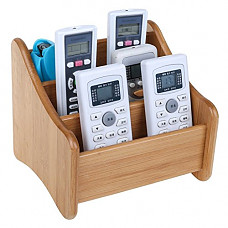 [해외]Multiuse Remote Control Holder Table Desk Caddy Storage Organizer with 3 Compartments in Wooden Design for TV Remotes Stereo Media Devices Game Console Phones Pen Scissors Office Supplies - Black