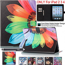 [해외]아이패드 2 Case, 아이패드 3 4 Case - Newshine Colorful Smart PU Leather Stand Cover with Card Holder for 애플 아이패드 2 & 아이패드 3 & 아이패드 4 9.7 inch, with Auto Sleep/ Wake Up Function, Sunflower