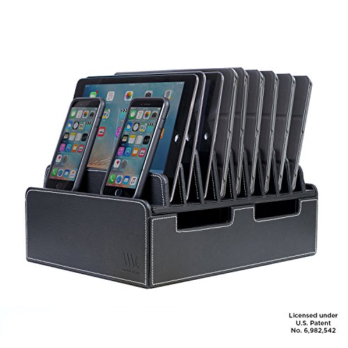 [해외]MobileVision 10-Port USB Charging Station in Executive PU Black Leather for Smartphones & Tablets Family-Sized or use in Corporate Offices, Classrooms