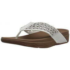 [해외]핏플랍 Womens Leather Lattice Surfa Floral FLIP Flops, Urban White, 9 M US