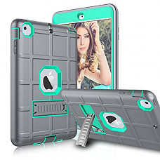 [해외]아이패드 Mini Case, 아이패드 Mini 2 Case, 아이패드 Mini 3 Case, Zenic Three Layer Heavy Duty Shockproof Full-body Protective Hybrid Case Cover with Kickstand for 애플 아이패드 mini Retina (Green/Grey)