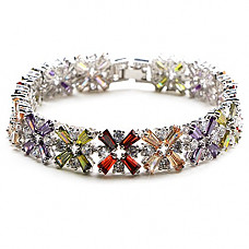 [해외]White Gold Plated Multicolor Crystal Bangle Bracelets for Women Cubic Zirconia Colorful Bracelet, 7"