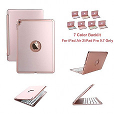 [해외]아이패드 Keyboard Case, Eoso Aluminum Ultra-thin 7 Colors LED Backlit 아이패드 Keyboard with Protective Case Cover for 아이패드 Air 2/iPad Pro 9.7-Rose Gold