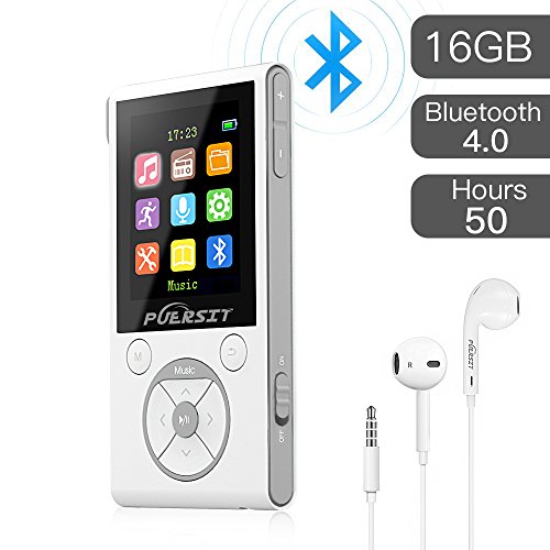 [해외]PUERSIT MP3 Player with Bluetooth and FM Radio,16GB Portable HIFI Lossless Sound MP3/MP4 Music Player with Pedometer/Voice Recorder/Earphone for Sports,50 Hours Playback (Max expand to 128GB)