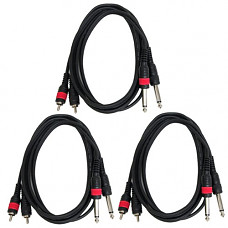 [해외]GLS Audio 6ft Patch Cable Cords - Dual RCA To Dual 1/4" TS Black Cables - 6 Home Series Cord - 3 PACK