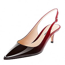 [해외]June in Love Womens Kitten Heels Pumps Pointy Toe Slingback Shoes for Usual Daily Wear Red Black 11 US