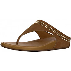[해외]핏플랍 Womens Banda Suede Toe-Thong Sandals with Studs Tan/Tan Sandal - 9
