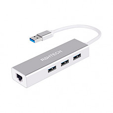 [해외]RSHTECH 3-Port USB 3.0 Hub with RJ45 Ethernet Adapter Supports 10/100/1000 Mbps LAN Network for MacBook Pro, iMac, Chromebook USB Flash Drives, Hard Drives and More
