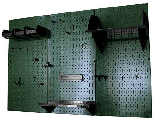 [해외]Wall Control 30-WRK-400 GNB Pegboard Organizer 4 Metal Standard Tool Storage Kit with Green Tool Board and Black Accessories