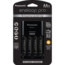 [해외]Panasonic 파라소닉 배터리 및 충전기 Eneloop pro Panasonic K-KJ17KHCA4A Advanced Individual Cell Battery Charger Pack with 4 AA eneloop pro High Capacity Ni-MH Rechargeable Batteries,Black,4-Pack