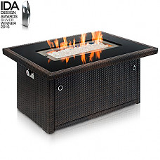 [해외]Outland Living Series 401 Brown 44-Inch Outdoor Propane Gas Fire Pit Table, Black Tempered Tabletop w/Arctic Ice Glass Rocks and Resin Wicker Panels, Espresso Rectangle