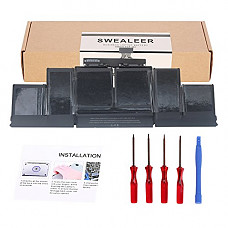 [해외]Swealeer A1417 배터리 for 애플 Macbook Pro 15" Retina A1398 Mid 2012 Early 2013 Laptop, fit MC975LL/A MC976LL/A ME664LL/A ME665LL/A MD831LL/A[Li-ion 6 Cell 10.95 95Wh] 18 Months Warranty