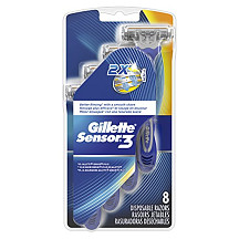 [해외]Gillette Sensor3 Mens Disposable Razor, 8 Count, Mens Razors/Blades