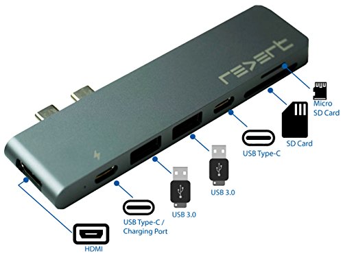 [해외]USB Type C Adapter for Macbook Pro 13 or 15 Inch 2016 2017 Micro SD Memory Card Reader HDMI | Multi port Thunderbolt 3 Hub Dongle Space Gray REVERT