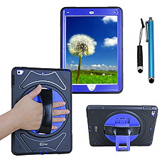 [해외]Cellular360 Drop Proof Case for 애플 아이패드 Pro 9.7 (2016) , Protective and Handy with 360 Degrees Rotatable Kickstand and a Leather Handle (Black/Blue)