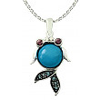 [해외]RB Gems Sterling Silver 925 Pendant Necklace Genuine GEMS 12 mm with Rhodium-Plated Finish, Fish Design (Turquoise)
