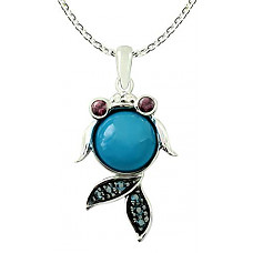 [해외]RB Gems Sterling Silver 925 Pendant Necklace Genuine GEMS 12 mm with Rhodium-Plated Finish, Fish Design (Turquoise)