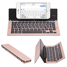 [해외]Lucky2Buy Foldable Portable Bluetooth Wireless Keyboard with Kickstand Holder For iPhone, iPad, Andriod Smartphone and Windows Tablet - Rose Gold