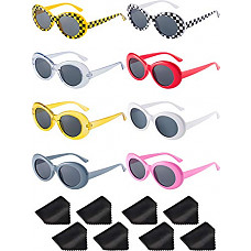 [해외]Blulu 8 Pairs of Retro Oval Mod Thick Frame Sunglasses 8 Colors Women Men Girl Boy Sunglasses (Color 1)