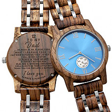 [해외]Personalized Custom Wooden Watch Custom Wood Engraved Groomsmen Gift Boyfriend Father Wedding Wood Anniversary for Men (Bule Face-for Dad)
