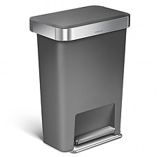 [해외]simplehuman 45 Liter/12 Gallon Rectangular Kitchen Step Trash Can with Liner Pocket, Grey Plastic With Stainless Steel Liner Rim And Step Pedal