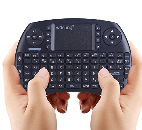 [해외]WOSUNG Mini Wireless Handheld Keyboard with Touchpad and Rechargeable 배터리 Support Plug and Play for Raspberry Pi 3 and Android TV Box W8 Black