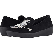 [해외]핏플랍 Womens Audrey Baroque Smoking Slippers Black 7 M US