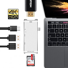 [해외]USB Type-C Hub, LUCKYDIY USB-C Adapter with HDMI 4K+2-Port USB 3.0+Power Delivery+Card Reader for MacBook Pro 2016/2017/Google Chromebook/More Type-C Devices