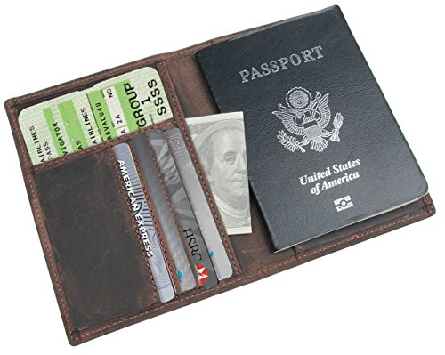 [해외]Polare Mens Slim RFID Blocking Leather Passport Holder Travel Bifold Wallet (Brown)