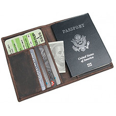 [해외]Polare Mens Slim RFID Blocking Leather Passport Holder Travel Bifold Wallet (Brown)