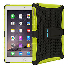 [해외]TKOOFN Heavy Duty Silicon Defender Multilayer Protective Skin Military Bumper Antislip Case Cover with Built in Stand for 2014 New 애플 아이패드 Air 2 + Screen Protector + Stylus + Cleaning Cloth, Green