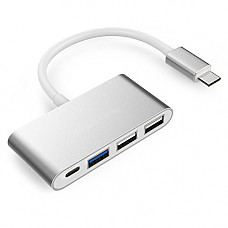 [해외]4-in-1 USB-C Hub with Type C, USB 3.0, USB 2.0 Ports for New 애플 MacBook 12" / New MacBook Pro 13" 15" / ChromeBook Pixel and More, Multi-Port Charging & Connecting Adapter