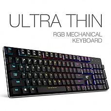 [해외]Mechanical Keyboard HAVIT RGB Backlit Wired Gaming Keyboard Extra-Thin & Light, Kailh Latest Low Profile Blue Switches, 104 Keys N-key Rollover HV-KB395L (Black)
