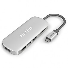 [해외]USB C Hub, HooToo USB C Adapter with 100W Type C Power Delivery, HDMI Output, Card Reader, 3 USB 3.0 Ports for 2016/2017 MacBook Pro and Windows Type C laptop - Silver