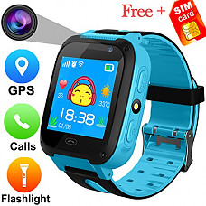 [해외]Kids Smart 시계 with Free SIM Card- 1.44" Touch GPS Tracker Wrist Smart Watch Phone for Boys Girls with 카메라 Pedometer Wearable Smartwatch Bracelet Children Birthday Holiday Gifts (Blue)